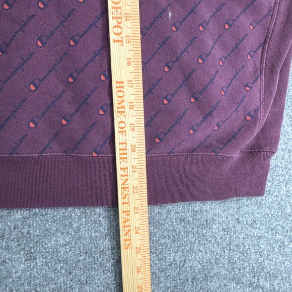 Champion Hoodie Adult Large Maroon Reverse Weave All Over‎ Print Logo Sweatshirt - Picture 5 of 5